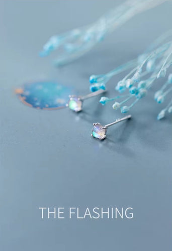 Simple Tiny Multi Color Opal Stud pendientes dulce clásico 925 Plata de Ley redondo joyería de cristal para mujer