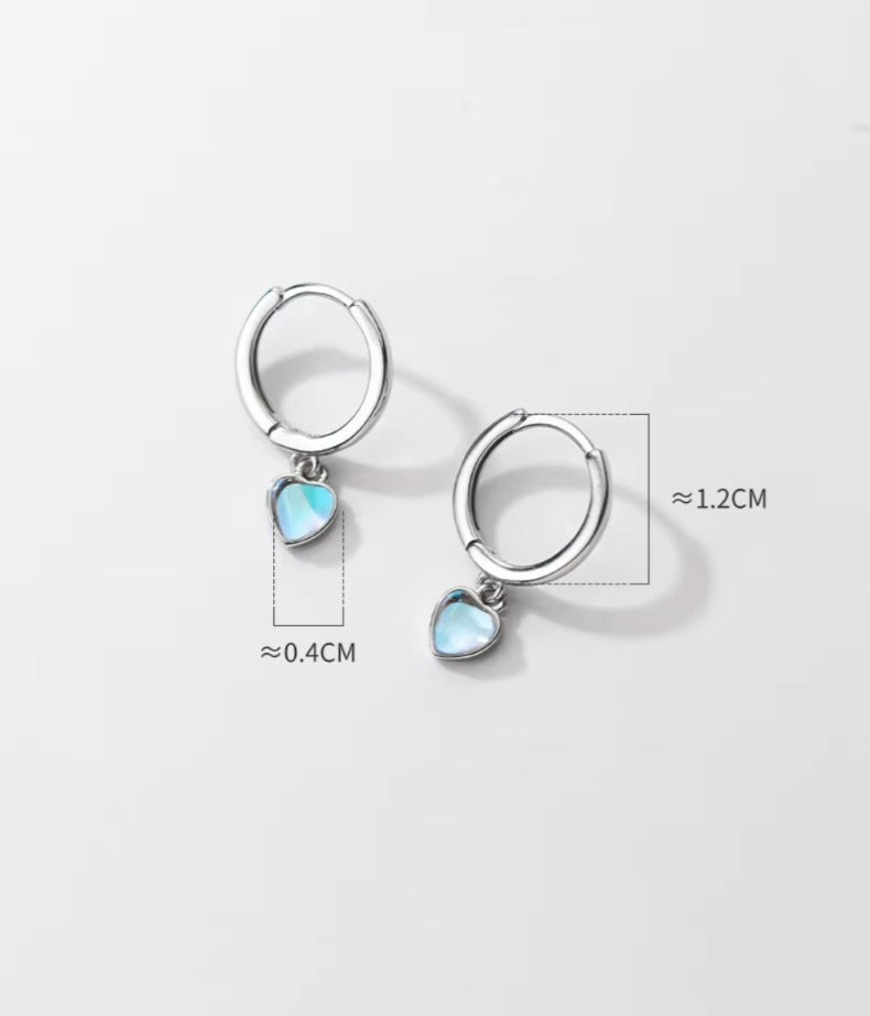 pendientes de aro de Plata de Ley 925 con corazones románticos y piedra lunar para mujer