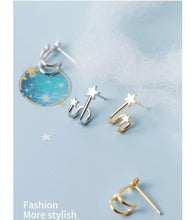 Cargar imagen en el visor de la galería, pendientes de tuerca geométricos minimalistas para mujer, de doble capa