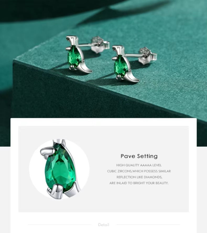 pendientes de plata de ley 925 para mujer y niña, aretes de cristal, tiranosaurio, pequeños