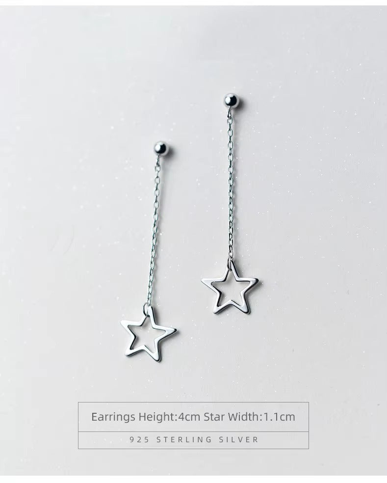 pendientes largos de Plata de Ley 925 con borla para mujer, aretes colgantes de estrellas