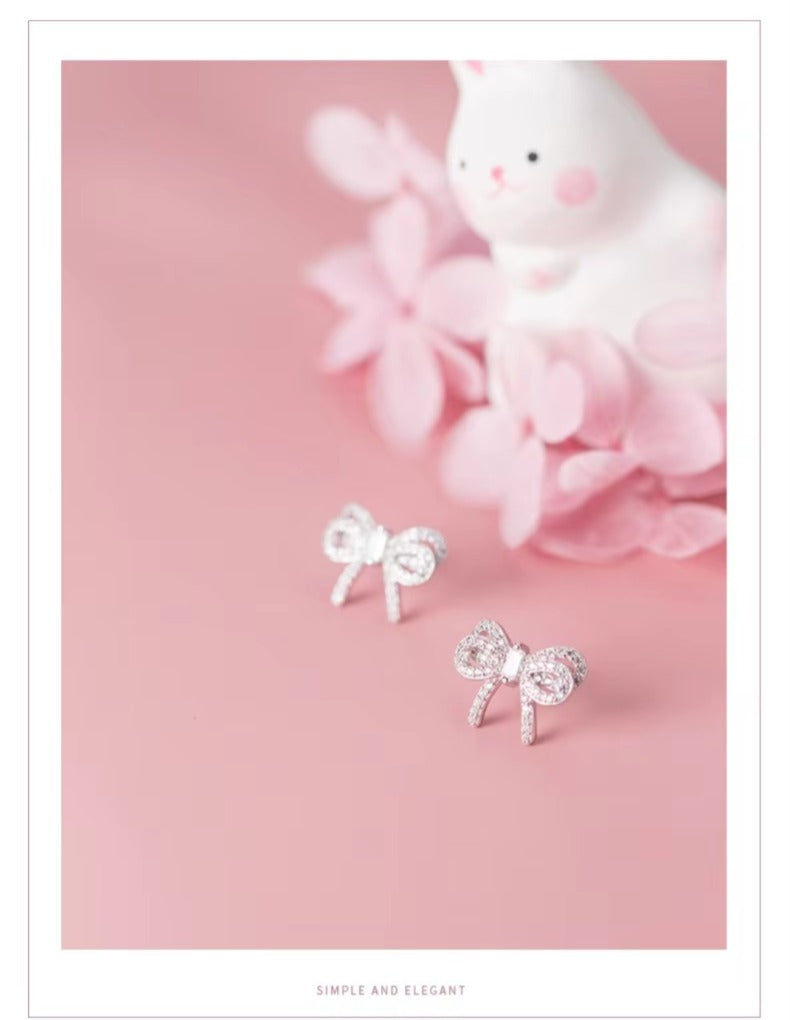 pendientes de plata de ley 925 con forma de lazo para mujer, aretes pequeños