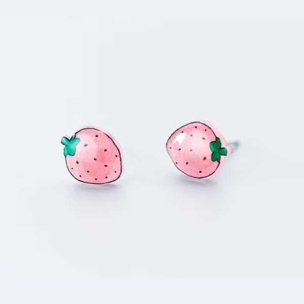 pendientes de tuerca de fresa minimalistas para mujer