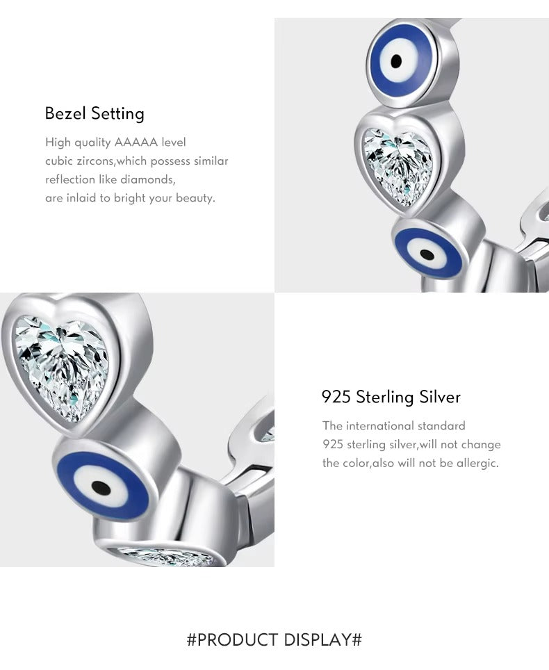 pendientes de aro de Plata de Ley 925 con diseño de ojos azules esmaltados