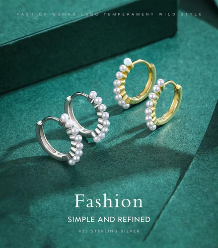 pendientes de aro de plata de ley 100% para mujer, aretes de Color dorado con perlas y conchas