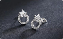 Cargar imagen en el visor de la galería, pendientes redondos de Plata de Ley 925 para mujer, joyería fina con diseño de planta y flor