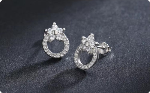 pendientes redondos de Plata de Ley 925 para mujer, joyería fina con diseño de planta y flor