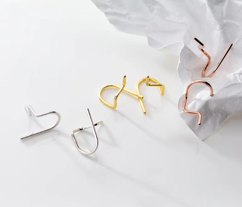 pendientes de plata de ley 925 con diseño de líneas geométricas para mujer, joyería fina, Simple