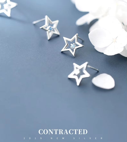 pendientes de plata de ley 925 con forma de estrella para mujer, aretes pequeños, alfiler antialérgico