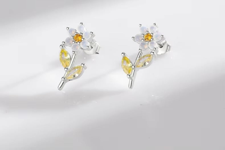 pendientes de plata de ley 925 con forma de flor y ópalo para mujer