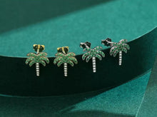 Load image into Gallery viewer, pendientes de tuerca de árbol de Coco para mujer, de cristal verde, planta de plata de ley 2021