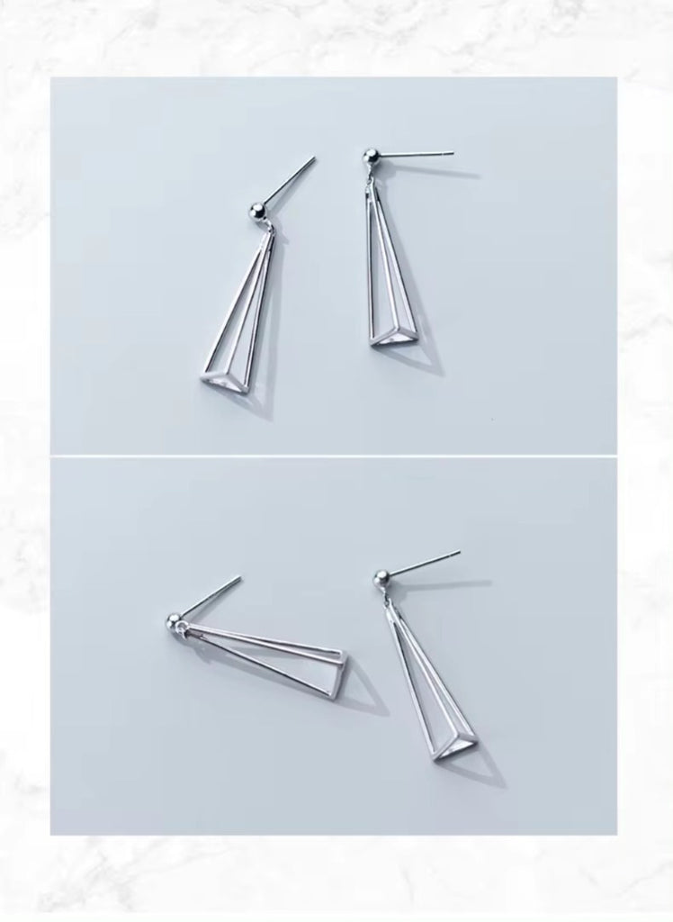 pendientes de plata de ley 925 con forma triangular para mujer