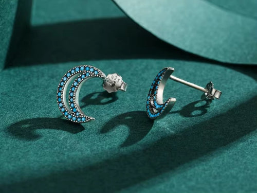 pendientes de plata de ley 100% con forma de luna para mujer