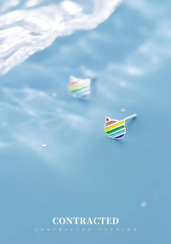 Pin de Plata de Ley 925 con forma de gato para mujer, alfiler para las orejas