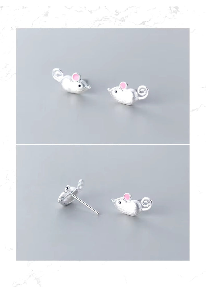 pendientes de plata de primera ley con forma de ratón para mujer, aretes pequeños
