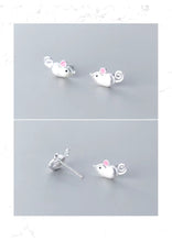 Load image into Gallery viewer, pendientes de plata de primera ley con forma de ratón para mujer, aretes pequeños