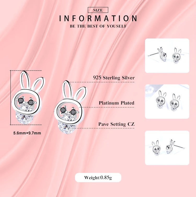 pendientes de plata de ley 100% 925 con forma de conejo para mujer, joyería fina auténtica