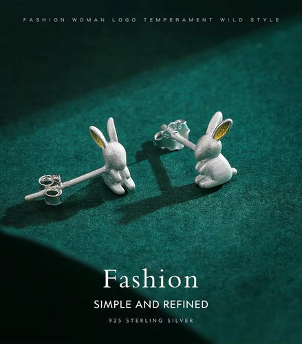 pendientes de plata de ley 925 con forma de conejo