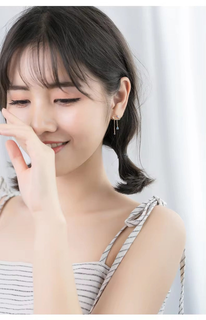 pendientes de plata de ley 925 para mujer, aretes con borla de nube