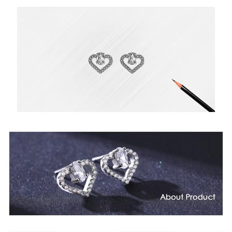 pendientes de plata de primera ley con forma de corazón para mujer, aretes pequeños