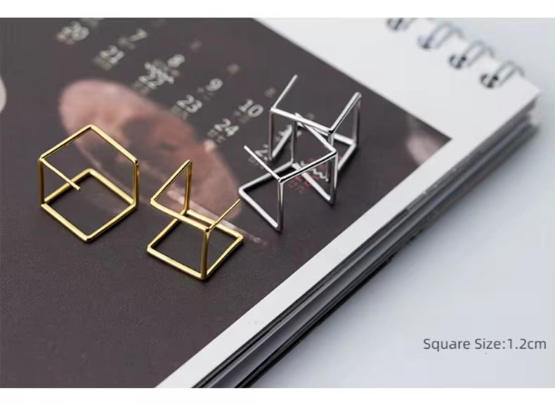 pendientes de plata de ley 925 con forma de cubo geométrico para mujer