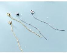 Load image into Gallery viewer, pendientes de cadena larga para mujer, de Color dorado, de Plata de Ley 925 pura