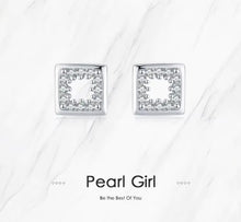 Load image into Gallery viewer, pendientes de plata de ley 925 con forma cuadrada para mujer, arete clásico con huecos