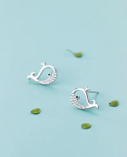 pendientes de plata de ley 925 con forma de ballena, joyería fina, con cierre de tuerca