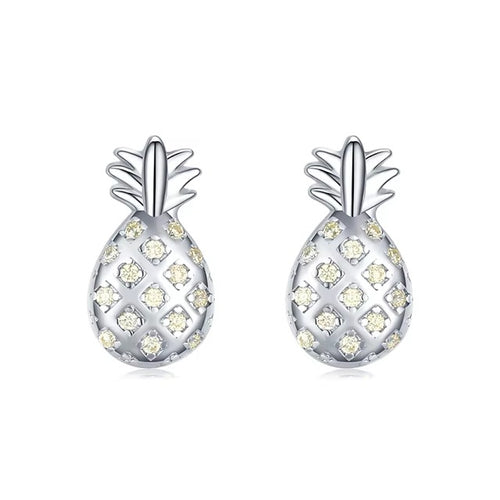 pendientes de plata de ley 925 con forma de piña para mujer y niña