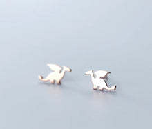 Cargar imagen en el visor de la galería, pendientes de tuerca de dinosaurio para mujer, aretes pequeños de Plata de Ley 925