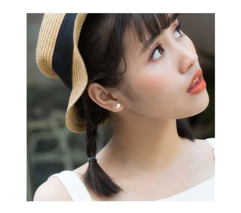 pequeños lindos pendientes de Stud de la ballena de matorral Simple dulce Plata de Ley 925