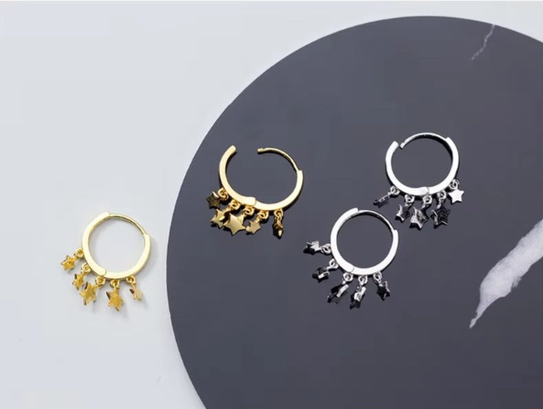 pendientes de aro de plata de ley 2021 auténtica para mujer, aretes redondos con abalorio de columpio de estrellas