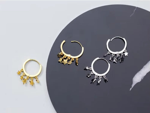 pendientes de aro de plata de ley 2021 auténtica para mujer, aretes redondos con abalorio de columpio de estrellas