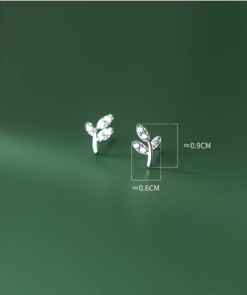 pendientes de plata de ley 925 auténtica para mujer, Mini hojas pequeñas