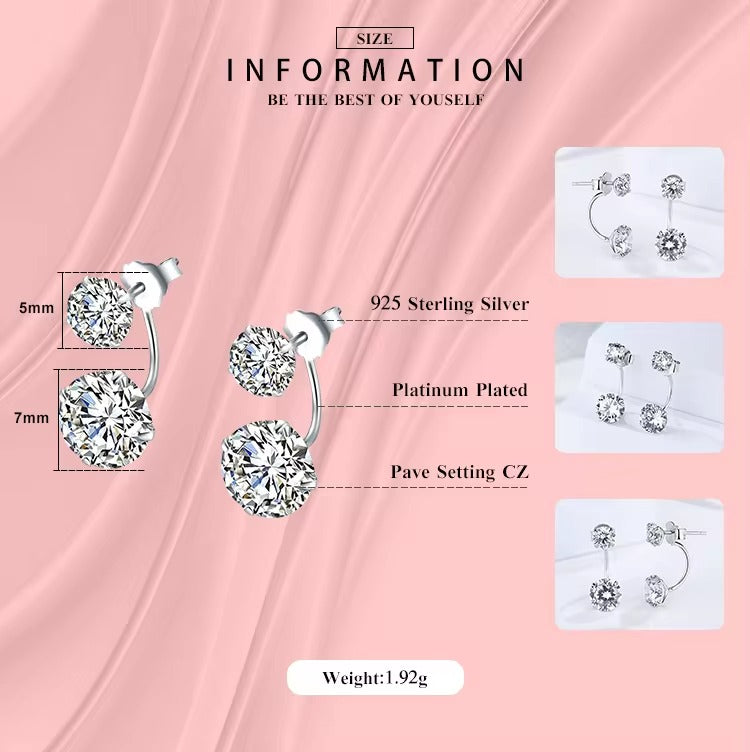 pendientes 2019 Plata de Ley 925 Clear Cubic Zirconia oreja chaqueta para mujer