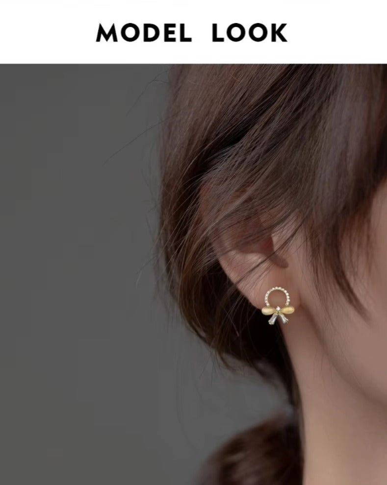 pendientes de plata de ley 925 auténtica para mujer, aretes de lujo con forma de flor de cristal y lazo