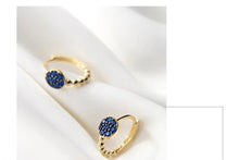 Load image into Gallery viewer, pendientes de aro de Plata de Ley 925 con piedra de cristal azul para mujer