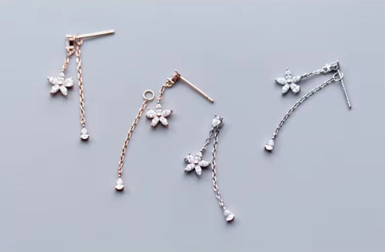 pendientes de plata de ley 925 con forma de flor para mujer