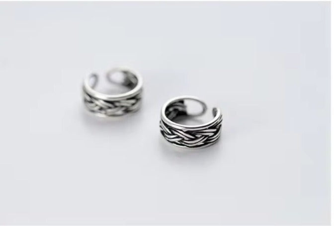 Silver Vintage Stripe Clip pendientes encanto elegante 925 Plata de ley pendiente para mujeres