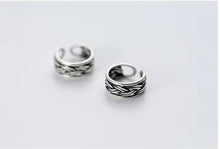 Load image into Gallery viewer, Silver Vintage Stripe Clip pendientes encanto elegante 925 Plata de ley pendiente para mujeres