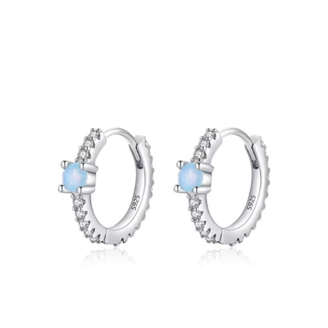 pendientes de aro de Plata de Ley 925 para mujer, aretes con hebillas de oreja de ópalo