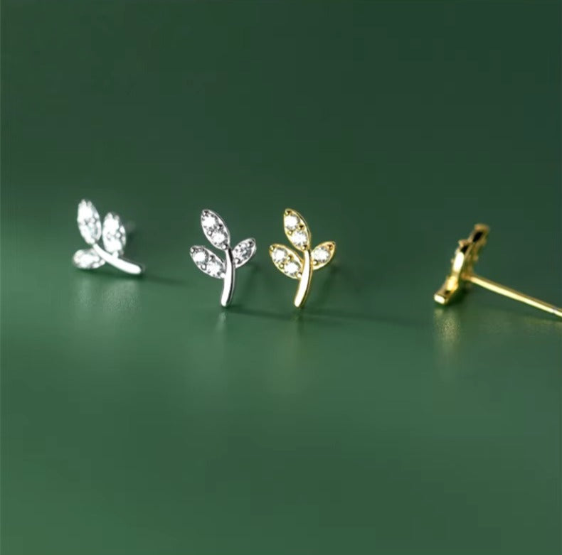 pendientes de plata de ley 925 auténtica para mujer, Mini hojas pequeñas
