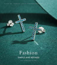 Load image into Gallery viewer, pendientes de plata de ley 925 con forma de cruz para mujer