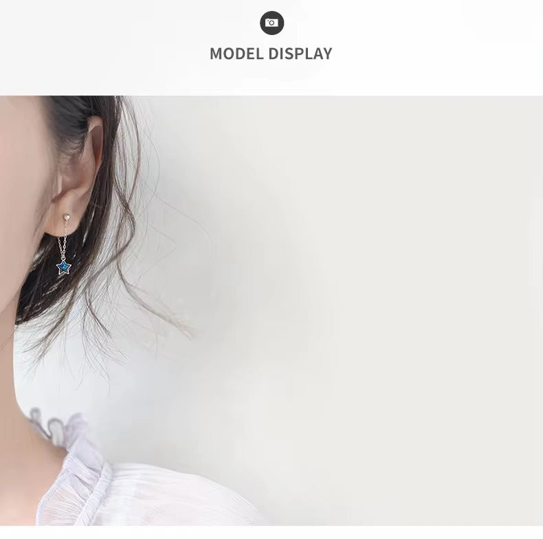 Venta caliente moda Swing azul estrellas de cristal pendientes de gota 925 Plata de ley