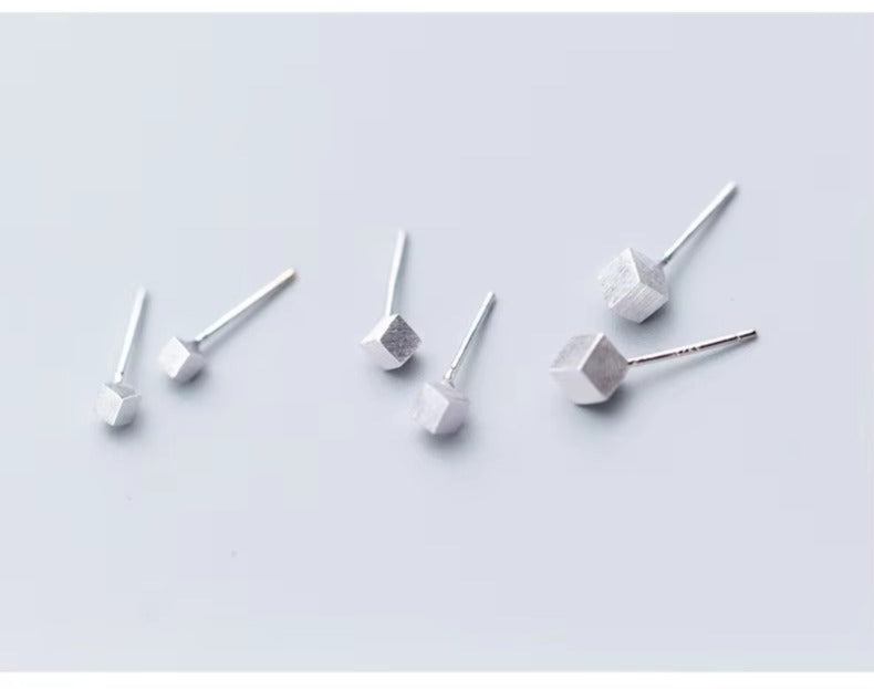 pendientes de plata de ley 925 auténtica para mujer, aretes cuadrados esmerilados en 3D