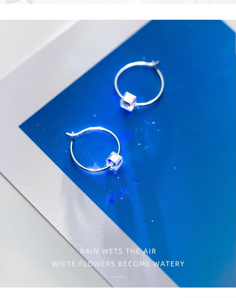pendientes de aro de cristal arcoíris para mujer, joyería de plata de ley 925