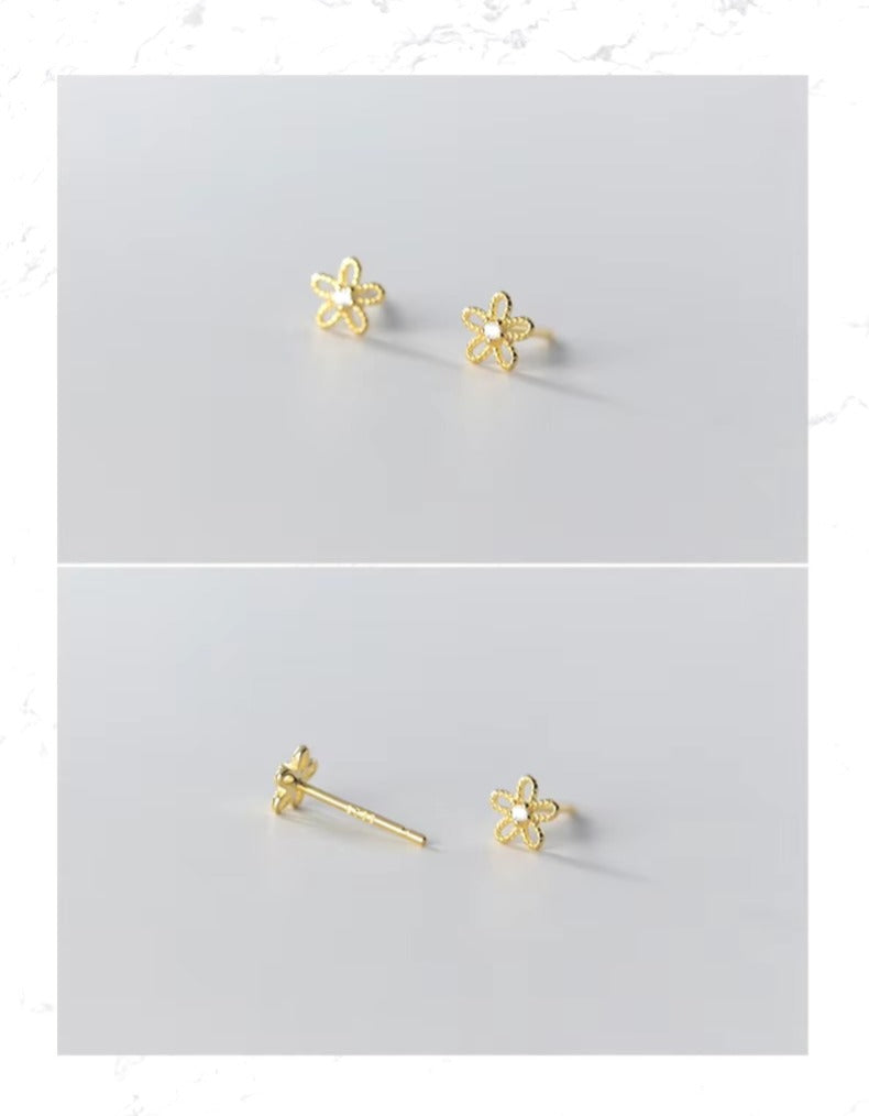 Mini pendientes de plata de ley 100% con forma de flor para mujer