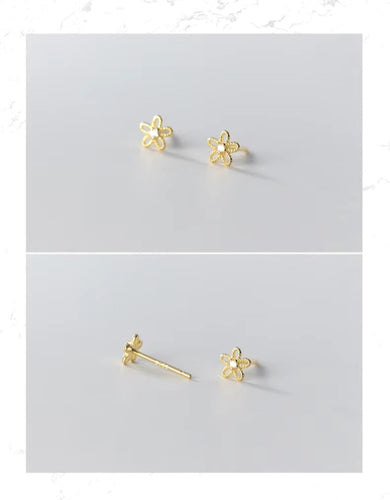 Mini pendientes de plata de ley 100% con forma de flor para mujer