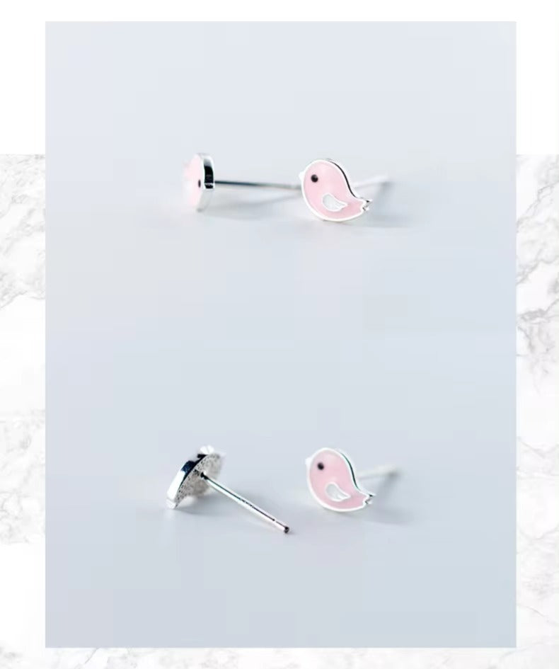 pendientes de plata de ley 925 con diseño de pájaros para mujer