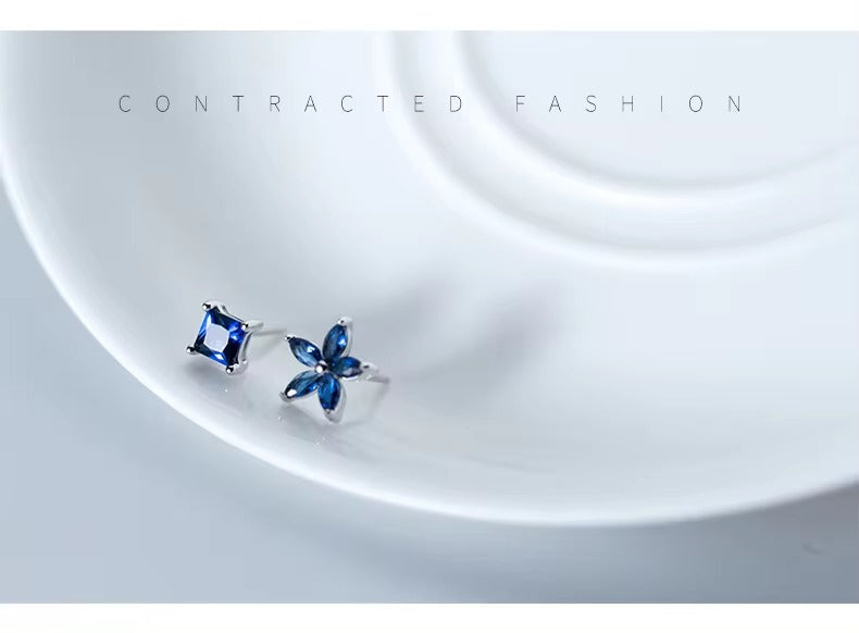 exquisito lujo flor azul planta cuadrada zirconia joyería para mujeres